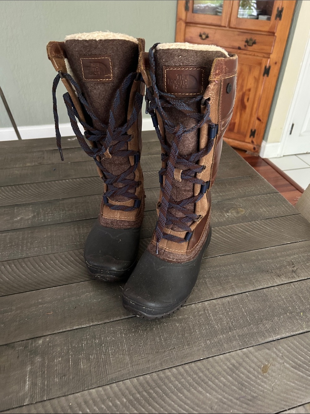 The North Face Brown and Black Tall Lace-Up Winter Boots